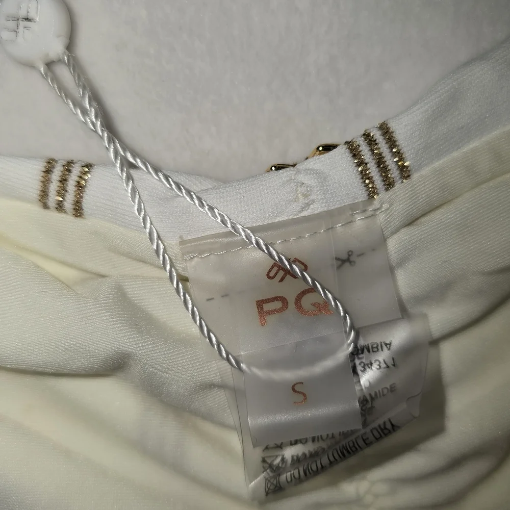 PQ Swim Golden Stripe Basic Ruched Bottom Teeny Size Small Cheeky Cut Bikini
